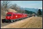 2016 021 + 2016 009 fahren am 17.03.2003 mit G55563 bei Weißkirchen Richtung Obdacher Sattel.