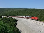 Die 2016 082 mit einem Autozug am 25.06.2016 unterwegs bei Hrastovlje.