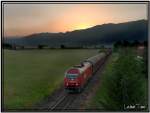 Leerer Holzzug fhrt abends von Pls nach Zeltweg (2016 079) HDR Bild 25.06.2007