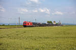 2016.026 mit dem einzigen Güterzug der Strecke, im Hintergrund  das Wahrzeichen der Strecke  - eine Mühle, die auch einmal einen Bahnanschluss hatte. (13.06.2020)