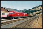 2016 029 + 2016 032 mit Güterzug in Obdach an 10.03.2003.