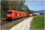 2016 014 + 2016 xxx mit Holzzug 55557 von Zeltweg nach Frantschach. Zeltweg 23.09.2010