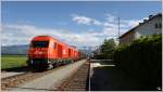 Die beiden Dieselloks 2016 055 + 054 ziehen den Holzzug 55555 von Zeltweg nach Frantschach.