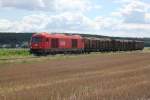 Eine BR 2016 zieht einen Güterzug zwischen Oberpullendorf und Weppersdorf Richtung Deutschkreutz, Juli 2012