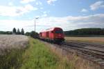 2016 032 zieht zwei leere Rungenwagen Richtung Oberloisdorf auf der Burgenlandbahn, Juli 2012, (mittlerweile wurde ab Deutschkreutz jeglicher Bahnverkehr der ÖBB bis Oberloisdorf eingestellt)