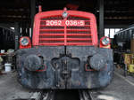 Die Diesellokomotive 2062 036-5 aus dem Jahr 1961 ist hier in der Werkstatt des Lokparks in Ampflwang zu sehen. (August 2020)