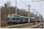 Nachschuss auf den nur noch mit den beiden Dieseln 2143.35 (an der Zugspitze) und 2143.040 (am Zugschluss) bespannten Sonderzug R16138 (Mrzzuschlag - Wien/FJB); 13.3.2010.