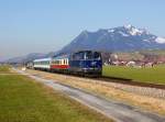 Die 2143 018 mit einem ALEX nach Oberstdorf am 27.02.2016 unterwegs bei Altstädten.