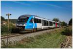 Der blaue Desiro 5022 045  S-Bahn Steiermark  und ein weiterer 5022, fahren als R 4727 (S3) von Fehring nach Graz Hbf.
Johnsdorf 4.10.2013