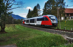 Nachschuss von 5022 027-4 und 5022 021-7  Stadt Wolfsberg , bei der Ortschaft Podlanig.
Unterwegs waren die Triebwagen als R 4805 von Villach Hbf nach Kötschach-Mauthen.
Aufgenommen am 6.9.2016.