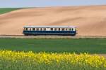 Noch ein Foto von der Saisonerffnung des Nostalgie Express  Leiser Berge , diesmal mit dem blhenden Raps im Vordergung, am 01.05.2013 zwischen Ernstbrunn und Naglern.