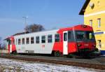 5047 007 bei der Wende R2855/R2858 am 03.02.2011 im Bahnhof Neckenmarkt-Horitschon, nach der Umstationierung von Krems nach Wiener Neustadt kommen diese Triebwagen im Cs-Design nun auch ins