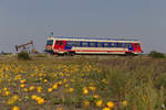 Am 29.08.2017 wird der Triebwagen 5047.028 in wenigen Sekunden Auersthal erreichen.