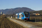 Am 28. Dezember 2018 ist 5062 003, welcher sich in den Farben der S-Bahn Steiermark präsentiert, als SB 8680 von Weiz Nord nach Gleisdorf bei Unterfladnitz unterwegs.