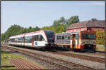 2.Juni 2021 im Bahnhof Premstätten Tobelbad treffen GTW 02 und VT70.13 aufeinander.