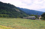 Erinnerungen an die Strecke St. Paul - Lavamünd: Seit Oktober 1879 verkehrten hier Züge, jetzt wurde die Strecke, die einstmals Bestandteil der Verbindung von Zeltweg nach Cilli war, abgebaut. Im Juli 1991 war hier noch der 5146 207-5 unterwegs und wurde beim Verlassen des Haltepunktes Lavamünd Markt aufgenommen.