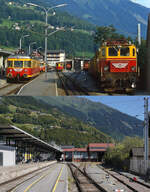 W�hrend sich im August 1982 die Gleise des Bahnhofes Schruns mit dem ET 10.101 und der von der �BB �bernommenen 1045.01 im Vordergrund gut besetzt zeigen, pr�sentiert sich der Bahnhof am 13.08.2026