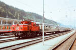 Österreich 1983: Die schon beinahe museale Ellok 1061.01 (ÖBB) beim Rangieren (Innsbruck Westbahnhof)