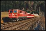 1010 004 fährt am 28.02.2000 mit R4231 zwischen Leoben Hinterberg und St.Michael durchs Murtal.