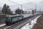 Am 28.01.2014 fuhren mehrere Sonderzüge aus ganz Österreich zum Nachtslalom nach Schladming. Der Zug aus Wien wurde mit der 1010.10 bepannt und ist hier bei Bruck an der Mur zu sehen.