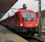 3.5.2014 17:33 ÖBB 1016 008 vor dem Bahntouristikexpress (BTE) nach Hof (Saale) Hbf im Startbahnhof Linz Hbf.