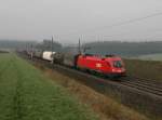 Die 1016 029 mit einem Güterzug am 05.04.2014 unterwegs bei Pöndorf.