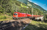 1016 016-8 und 1116 085-2 überqueren mit einem Güterzug die Falkenstein-Brücke kurz vor der Haltestelle Oberfalkenstein.
Schublok war 1144 205-2.
Aufgenommen am 7.8.2017.