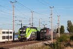 CAT trifft railjet: 1016 014, unterwegs nach Wien Mitte, 1116 208 nach Wien Flughafen Bahnhof.