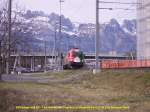 Ausfahrt des EC 161  Vorarlberg  mit der EM-Portugal 1016 027-5 an der Spitze.
Buchs SG 15.03.08