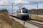 1016 034 (railjet - Vordesign) mit IC 2083 vor Haspelmoor (14.04.2008)