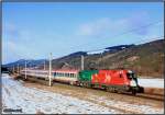 1016 025 Portugal ist mit dem IC 501 von Linz Hbf nach Graz Hbf unterwegs durchs Murtal. Niklasdorf 15.02.2009