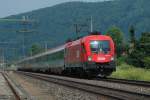 1016 027 im Bereich Graz-Gsting am 23.6.2005 mit dem OEC 555 von Wien kommend bei der Einfahrt in den Grazer Hauptbahnhof (im Bereich Graz-Gsting)