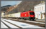 Der tgliche Hackschnitzelzug fr die Firma SAPI in Gratkorn wurde am 7.3.2006 von 1016 014 bespannt, und wurde bei der Durchfahrt in Peggau-Deutschfeistritz fotografiert.