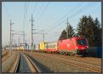 1016 045 kurz nach der Durchfahrt in Kalsdorf mit einer RoLa Richtung Slowenischer Grenze am 20.3.2006