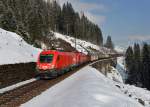 1016 030 + 1016 013 mit einem Gterzug am 23.02.2013 bei Bad Hofgastein.