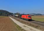 1016 010 mit einem Güterzug am 19.03.2015 bei Darshofen.