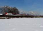 1016 047 mit einem OEC am 25.02.2009 unterwegs bei Brixlegg.