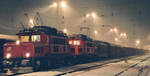 Zwei Lokomotiven der ÖBB-Baureihe 1020, leider etwas schief. Ort unbekannt. 1983