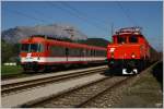 1020 037 und 4010 009 der GEG (sterreichische Gesellschaft fr Eisenbahngeschichte) bei einem Kreuzungsaufenthalt in Grbming.