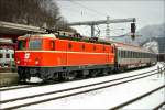 1044 040 fhrt mit EC 252  Albertina  von Graz nach Wien Meidling.
Bruck an der Mur 14.01.2010