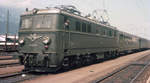 ÖBB 1110.17 mit den  Arlberg Express  D469 (Paris Est - Wien West) im Bahnhof Bludenz am 04.07.1974. Wagen der SNCF sind sichtbar.
Scan von Kodacolor II Film.