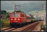 1110 017 fährt am 24.08.1994 mit RoLa42307 bei Oberaich durchs Murtal.
