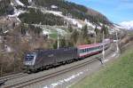 1116 182 passes Matrei am Brenner whilst working EC81, 0731 Munich-Bologna Centrale, 27 March 2014