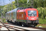 1116 276 (Siemens ES64U2) ÖBB als REX 5574 von Bludenz (A) erreicht seinen Endbahnhof Lindau Hbf auf Gleis 1.