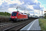 Kesselzug mit 1116 084-5 (Siemens ES64U2) ÖBB durchfährt den Hp Zscherben auf der Bahnstrecke Halle–Hann.