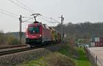 1116 193  Manfred  mit einem Güterzug auf der Nordewestbahn zwischen Spillern und Leobendorf-Burg-Kreuzenstein, am 16.04.2010 um 16:05.