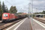 Der ÖBB-Taurus 1116 057 fuhr am 15.9.12 mit einem Güterzug Richtung Heimat durch den Bahnhof Feucht.