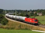 Die 1116 175 mit einem Kesselzug am 24.08.2013 unterwegs bei Teisendorf.