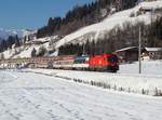 Die 1116 273 mit einem EC nach Graz am 27.01.2018 unterwegs bei Eben im Pongau.