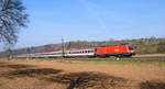 1116 145 mit EC 113 in Richtung Ulm.Am Zugschluß läuft 1116 164.(Ebersbach(Fils)25.3.2018).